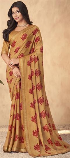 Casual Beige and Brown color Saree in Georgette fabric with Classic Printed work : 1835600