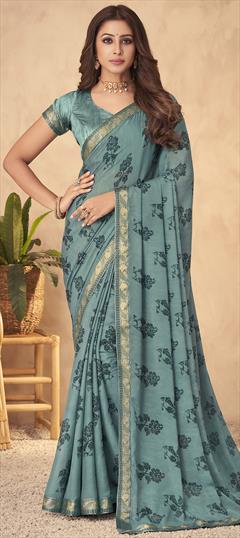 Casual Green color Saree in Georgette fabric with Classic Printed work : 1835601