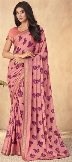 Casual Pink and Majenta color Saree in Georgette fabric with Classic Printed work : 1835604