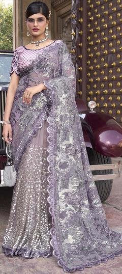 Engagement, Reception, Wedding Purple and Violet color Saree in Net fabric with Classic Sequence work : 1835647