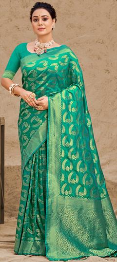 Traditional Blue color Saree in Art Silk, Silk fabric with South Weaving work : 1835791
