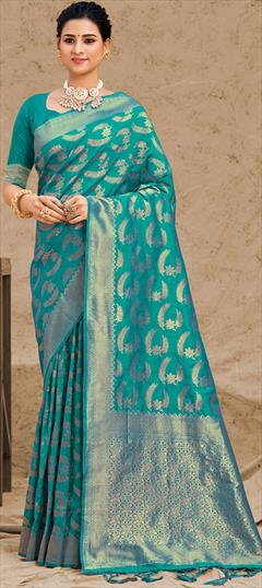 Traditional Blue color Saree in Art Silk, Silk fabric with South Weaving work : 1835800