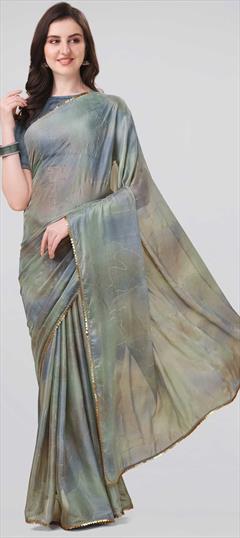 Party Wear Multicolor color Saree in Georgette fabric with Classic Foil Print, Lace, Sequence work : 1836006
