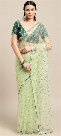 Party Wear, Reception Green color Saree in Net fabric with Classic Sequence work : 1836088