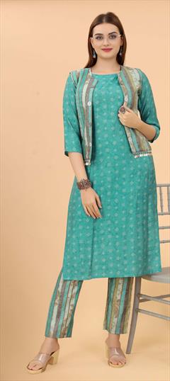 Casual Blue color Salwar Kameez in Viscose fabric with Straight Printed work : 1836133