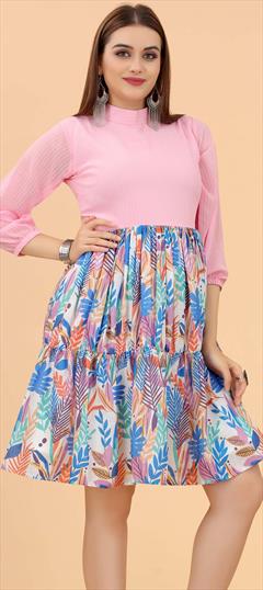 Party Wear Pink and Majenta color Dress in Rayon fabric with Trendy Printed work : 1836149