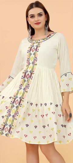Party Wear White and Off White color Dress in Rayon fabric with Trendy Embroidered, Resham, Thread work : 1836151