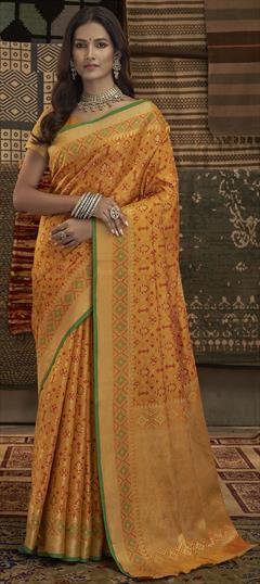 Traditional Yellow color Saree in Art Silk, Silk fabric with South Weaving work : 1836189