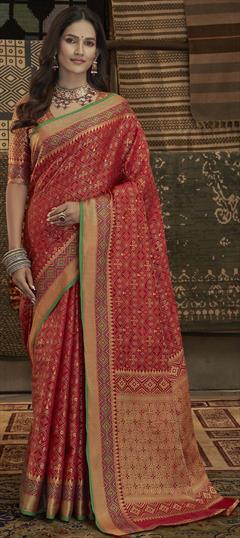 Traditional Red and Maroon color Saree in Art Silk, Silk fabric with South Weaving work : 1836193