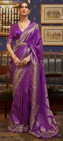 Bridal, Reception, Wedding Purple and Violet color Saree in Silk fabric with South Weaving, Zari work : 1836293