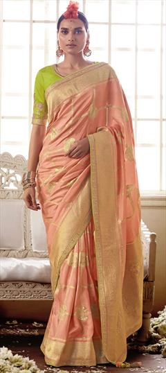 Traditional, Wedding Pink and Majenta color Saree in Silk fabric with South Resham, Weaving, Zari work : 1836311