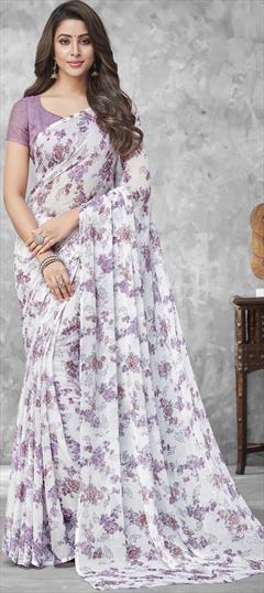 Casual Purple and Violet color Saree in Chiffon fabric with Classic Printed work : 1836338