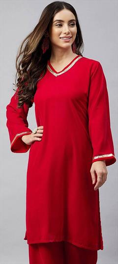 Party Wear Red and Maroon color Kurti in Velvet fabric with Long Sleeve, Straight Gota Patti work : 1836577