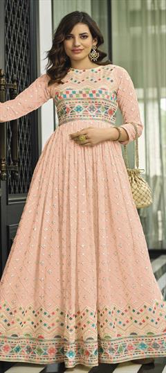 Party Wear Pink and Majenta color Salwar Kameez in Georgette fabric with Anarkali Embroidered, Resham, Sequence, Thread work : 1836636