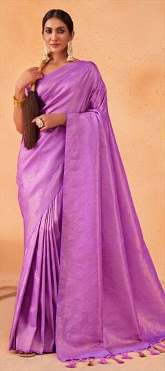 Reception, Traditional, Wedding Purple and Violet color Saree in Kanjeevaram Silk, Silk fabric with South Weaving work : 1836665