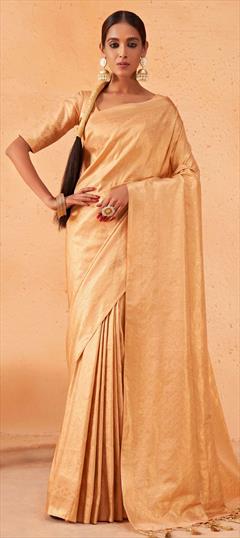 Reception, Traditional, Wedding Beige and Brown color Saree in Kanjeevaram Silk, Silk fabric with South Weaving work : 1836667