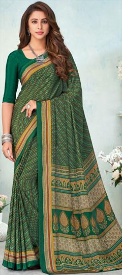 Casual, Traditional Green color Saree in Crepe Silk, Silk fabric with South Printed work : 1836950
