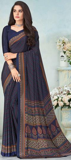 Casual, Traditional Blue color Saree in Crepe Silk, Silk fabric with South Printed work : 1836951