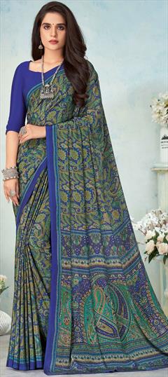 Casual, Traditional Multicolor color Saree in Crepe Silk, Silk fabric with South Printed work : 1836956