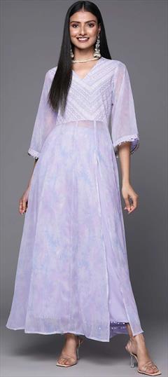 Casual, Festive Purple and Violet color Tunic with Bottom in Crepe Silk fabric with Palazzo Printed work : 1837436