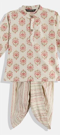 Casual Beige and Brown color Boys Dhoti Kurta in Cotton fabric with Floral, Printed work : 1838088