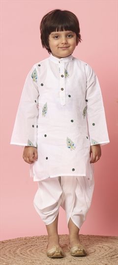 Casual White and Off White color Boys Dhoti Kurta in Cotton fabric with Embroidered, Resham, Thread work : 1838091