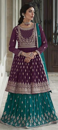 Engagement, Mehendi Sangeet, Reception Purple and Violet color Long Lehenga Choli in Georgette fabric with Embroidered, Sequence, Thread work : 1838207