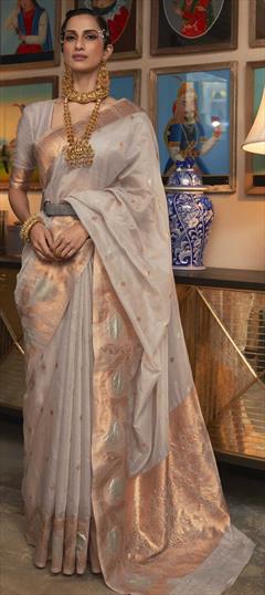 Traditional, Wedding Black and Grey color Saree in Art Silk, Silk fabric with South Weaving work : 1838252