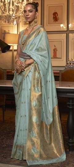 Traditional, Wedding Blue color Saree in Art Silk, Silk fabric with South Weaving work : 1838256