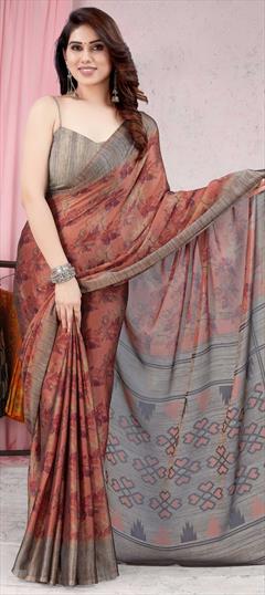 Bollywood, Casual, Party Wear Orange color Saree in Chiffon fabric with Classic Printed work : 1838309