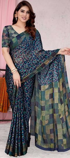 Bollywood, Casual, Party Wear Blue color Saree in Chiffon fabric with Classic Printed work : 1838318