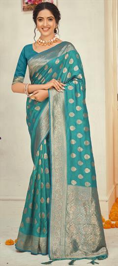 Traditional Blue color Saree in Art Silk, Silk fabric with South Weaving work : 1838348