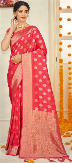 Traditional Pink and Majenta color Saree in Art Silk, Silk fabric with South Weaving work : 1838350