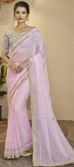 Traditional, Wedding Pink and Majenta color Saree in Organza Silk, Silk fabric with South Thread, Zari work : 1838613