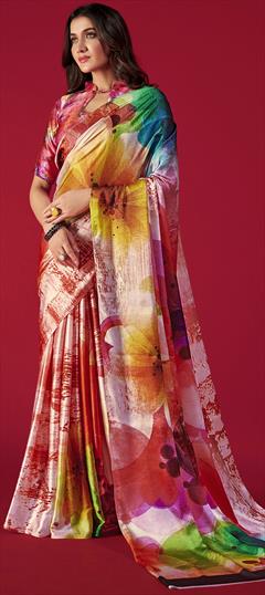 Casual, Traditional Multicolor color Saree in Crepe Silk, Silk fabric with South Printed work : 1838802