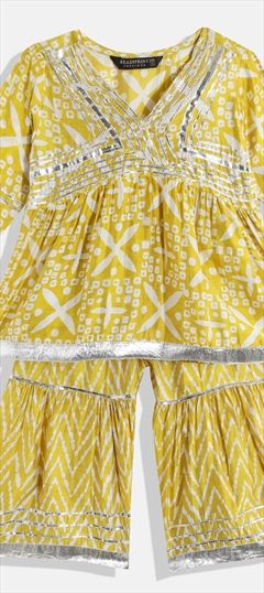 Summer Yellow color Girls Top with Bottom in Cotton fabric with Gota Patti, Printed work : 1838839