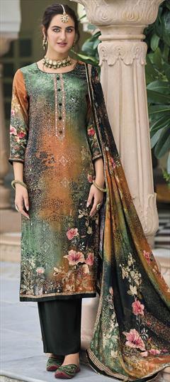 Festive, Party Wear Multicolor color Salwar Kameez in Crepe Silk fabric with Palazzo, Straight Digital Print, Floral work : 1839267