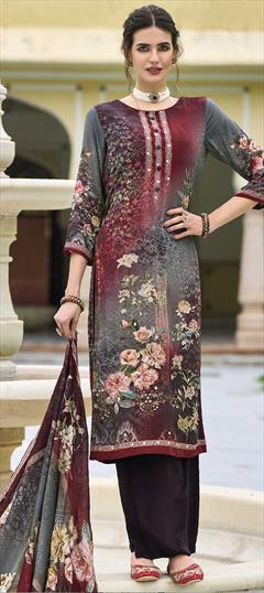 Festive, Party Wear Red and Maroon color Salwar Kameez in Crepe Silk fabric with Palazzo, Straight Digital Print, Floral work : 1839275