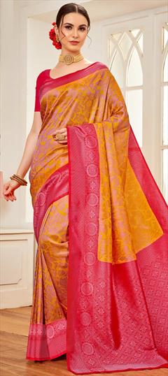 Traditional Gold color Saree in Art Silk, Silk fabric with South Weaving work : 1839337