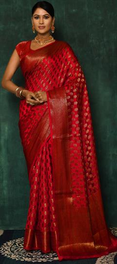 Traditional, Wedding Red and Maroon color Saree in Silk fabric with South Weaving work : 1839638