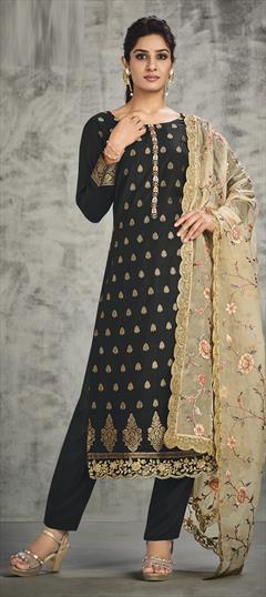 Festive, Party Wear Green color Salwar Kameez in Jacquard fabric with Straight Embroidered, Sequence, Thread work : 1839852