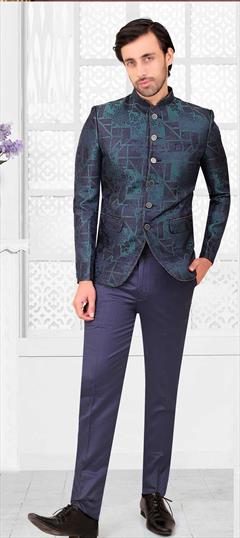 Black and Grey color Jodhpuri Suit in Rayon fabric with Broches work : 1839866
