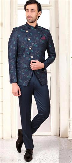 Blue color Jodhpuri Suit in Rayon fabric with Printed work : 1839871