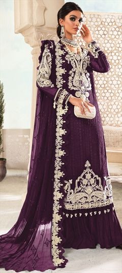 Festive, Party Wear Purple and Violet color Salwar Kameez in Georgette fabric with Palazzo Embroidered, Thread, Zari work : 1840176