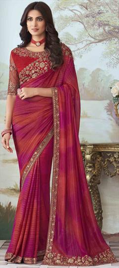 Traditional, Wedding Pink and Majenta color Saree in Art Silk, Silk fabric with South Embroidered, Sequence, Thread work : 1840672
