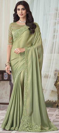 Traditional, Wedding Green color Saree in Art Silk, Silk fabric with South Embroidered, Sequence, Thread work : 1840681