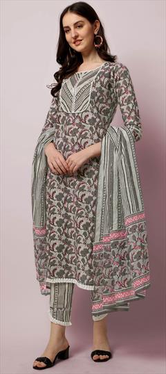 Casual Multicolor color Salwar Kameez in Cotton fabric with Straight Floral, Lace, Printed work : 1840785