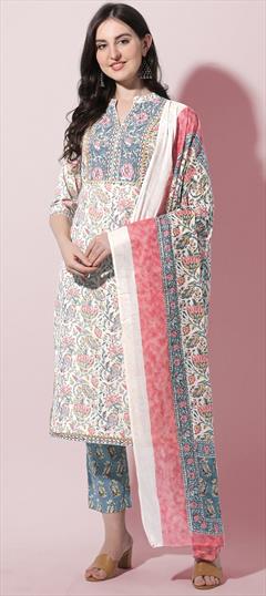 Casual Multicolor color Salwar Kameez in Cotton fabric with Straight Printed work : 1840800