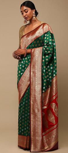Traditional Green color Saree in Banarasi Silk, Silk fabric with South Weaving work : 1840987