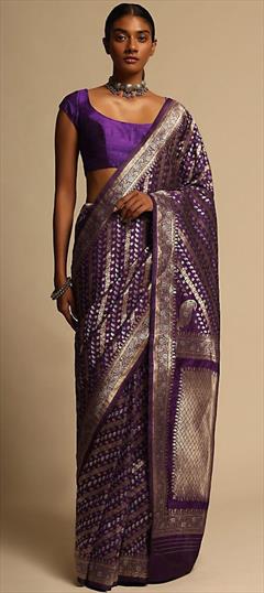 Traditional Purple and Violet color Saree in Banarasi Silk, Silk fabric with South Weaving work : 1840995